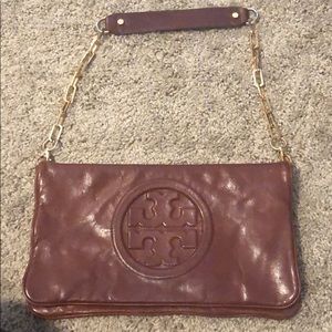 Tory Burch Reva Clutch chocolate dark brown gold